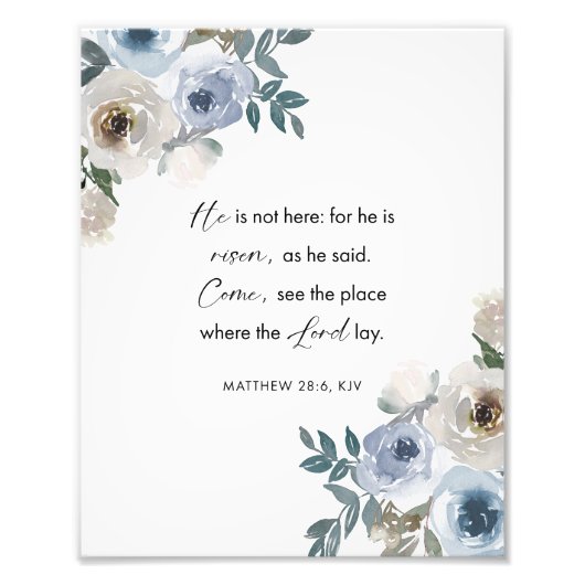Easter Bible Verse Wall Art Matthew 28:6 Floral フォトプリント (正面)