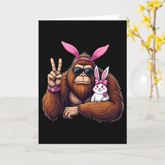 Easter Bigfoot Bunny Funny Easter Day Sasquatch Bo カード (黄色い花)