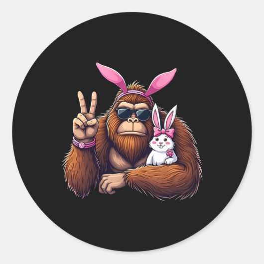 Easter Bigfoot Bunny Funny Easter Day Sasquatch Bo ラウンドシール (正面)