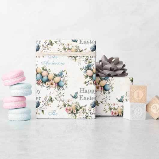 Easter Birds & Pastel Eggs Watercolor Floral ラッピングペーパー (ベビーシャワー)