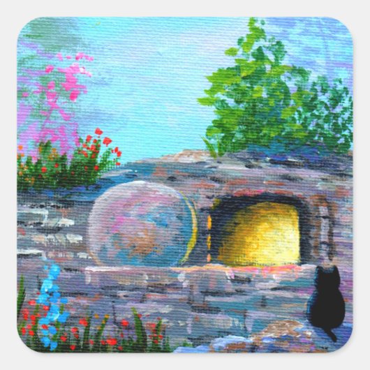 Easter Black Cat Creationarts Square Sticker スクエアシール (正面)