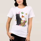 Easter Black Cat With Bunny Ears トライブレンドＴシャツ (正面)
