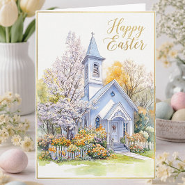 Easter Blessing Watercolor Spring Church Floral カード