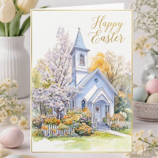 Easter Blessing Watercolor Spring Church Floral カード