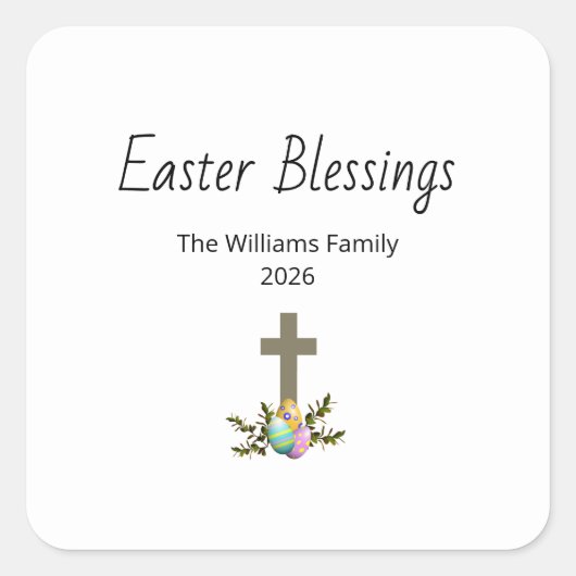 Easter Blessings Christian Cross Decorated Eggs スクエアシール (正面)