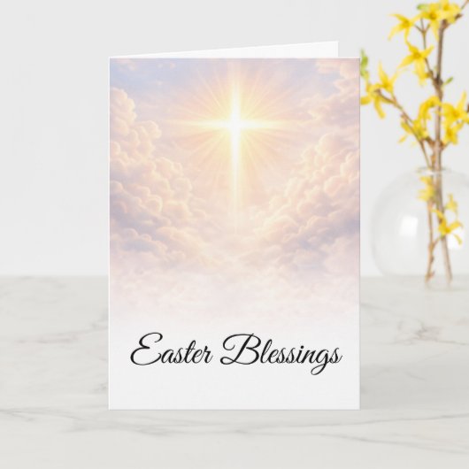 Easter Blessings Christian Cross Sunrise Greeting  カード (黄色い花)