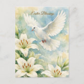 Easter Blessings Christian Dove & Lily Watercolor ポストカード (正面)