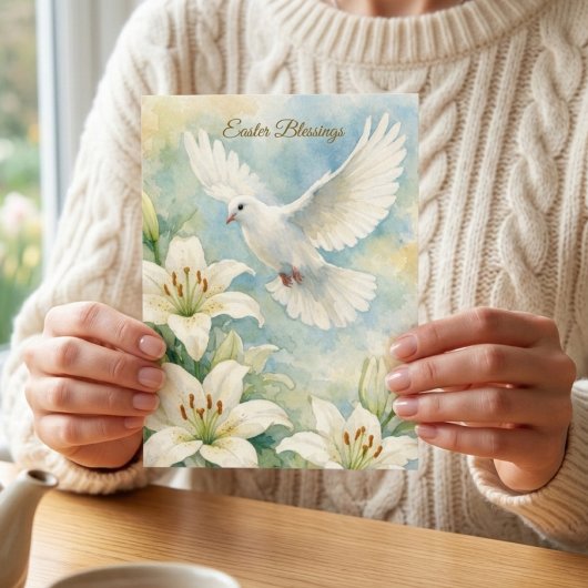 Easter Blessings Christian Dove & Lily Watercolor ポストカード