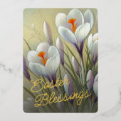 Easter Blessings Crocus Floral Gold Foil Card 箔シーズンカード (正面)