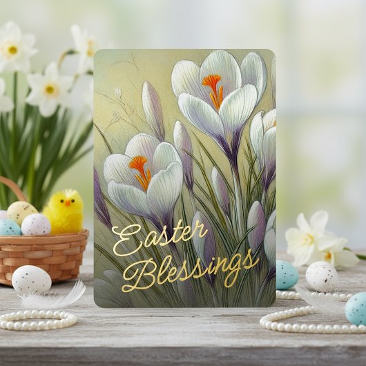 Easter Blessings Crocus Floral Gold Foil Card 箔シーズンカード