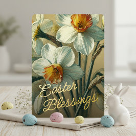 Easter Blessings Daffodil Floral Gold Foil Card 箔シーズンカード
