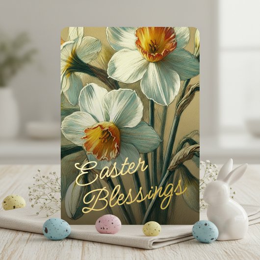 Easter Blessings Daffodil Floral Gold Foil Card 箔シーズンカード