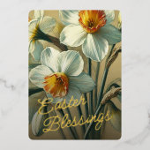 Easter Blessings Daffodil Floral Gold Foil Card 箔シーズンカード (正面)