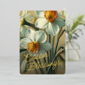 Easter Blessings Daffodil Floral Gold Foil Card 箔シーズンカード (立ち正面)