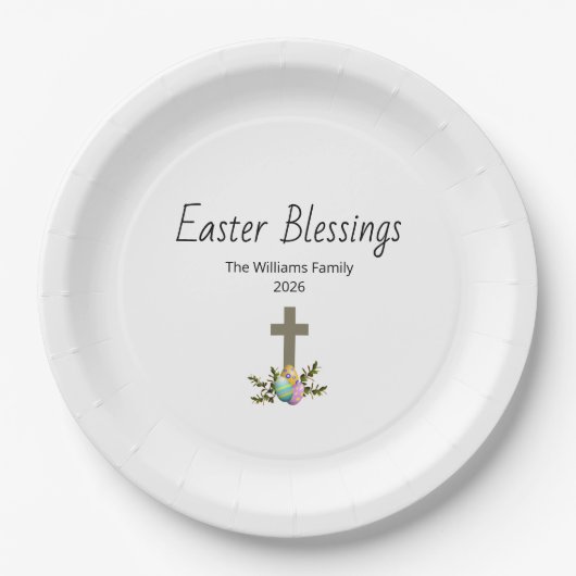 Easter Blessings Decorated Eggs Christian Cross  ペーパープレート (正面)