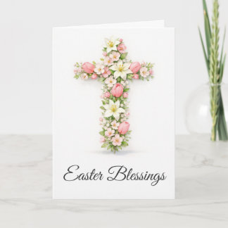 Easter Blessings Floral Cross Christian Easter  カード