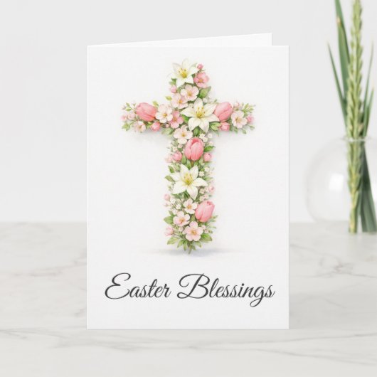 Easter Blessings Floral Cross Christian Easter  カード (正面)