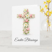 Easter Blessings Floral Cross Christian Easter  カード (黄色い花)