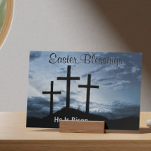 Easter Blessings He is Risen Crosses Blue Sunset