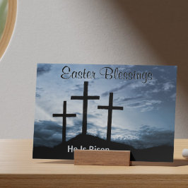 Easter Blessings He is Risen Crosses Blue Sunset シーズンポストカード