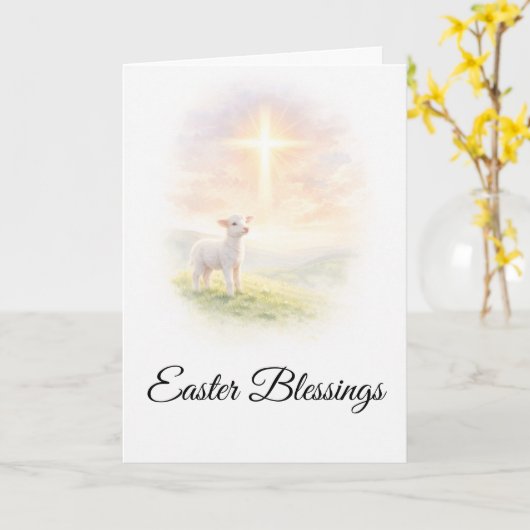 Easter Blessings Lamb of God Christian Easter Gree カード (黄色い花)