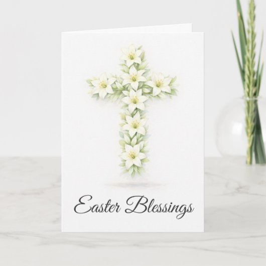 Easter Blessings Lily Cross Christian Easter Card カード (正面)