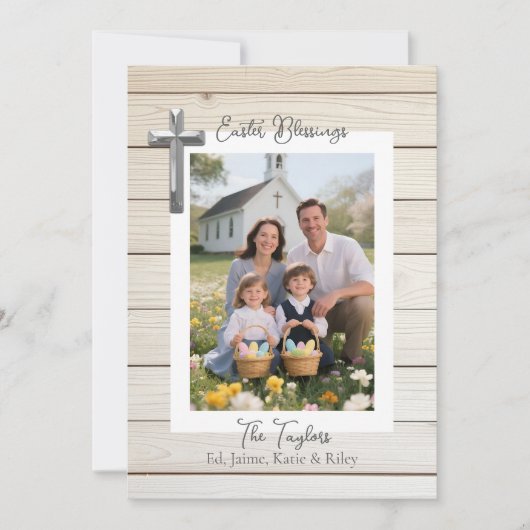 Easter Blessings Rustic Wood Personalized Photo    シーズンカード (正面)