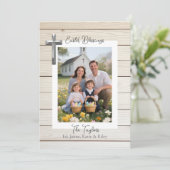 Easter Blessings Rustic Wood Personalized Photo    シーズンカード (スタンド正面)