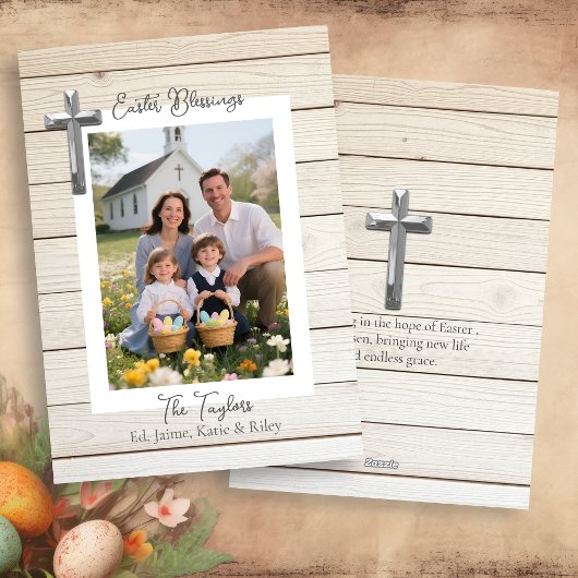 Easter Blessings Rustic Wood Personalized Photo    シーズンカード