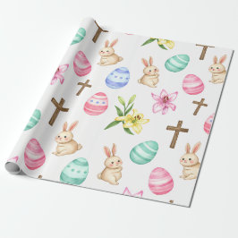 Easter Blessings – Seamless Bunny & Cross Pattern ラッピングペーパー
