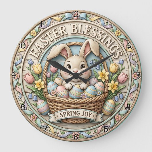 Easter Blessings Spring Joy Basket ラージ壁時計 (正面)