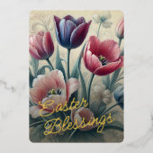 Easter Blessings Tulips Floral Gold Foil Card 箔シーズンカード (正面)