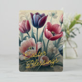Easter Blessings Tulips Floral Gold Foil Card 箔シーズンカード (立ち正面)
