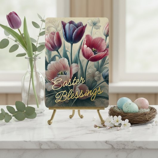 Easter Blessings Tulips Floral Gold Foil Card 箔シーズンカード