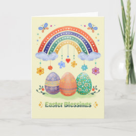 Easter Blessings Watercolor Rainbow Floral Easter カード