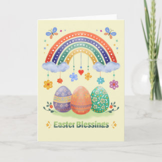 Easter Blessings Watercolor Rainbow Floral Easter カード