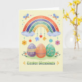 Easter Blessings Watercolor Rainbow Floral Easter カード (黄色い花)