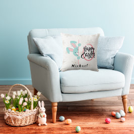 Easter Blue Bunny Personalized Throw Pillow クッション