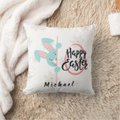 Easter Blue Bunny Personalized Throw Pillow クッション (ブランケット)