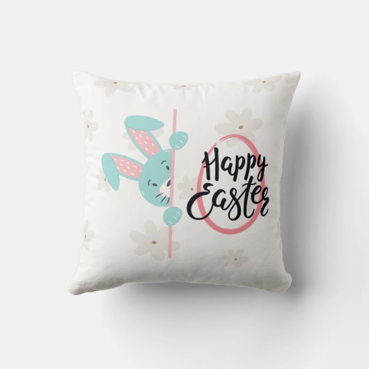 Easter Blue Bunny Personalized Throw Pillow クッション (裏面)