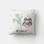 Easter Blue Bunny Personalized Throw Pillow クッション (正面)