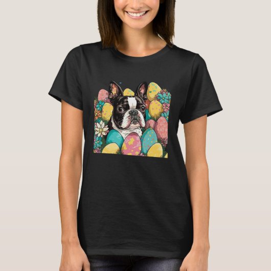 Easter Boston Terrier Spring Flower Dog  Paint Spl Tシャツ (正面)