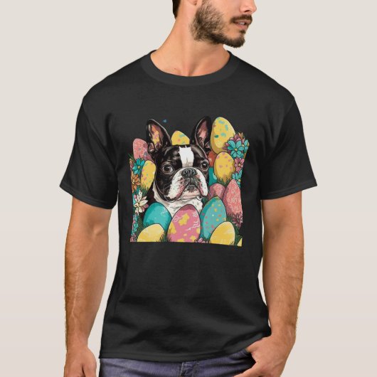 Easter Boston Terrier Spring Flower Dog  Paint Spl Tシャツ (正面)