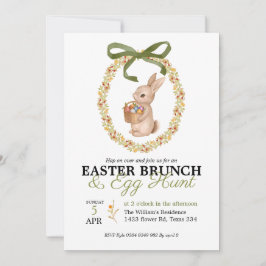 Easter Brunch and Egg Hunt Bunny Floral Invitation 招待状