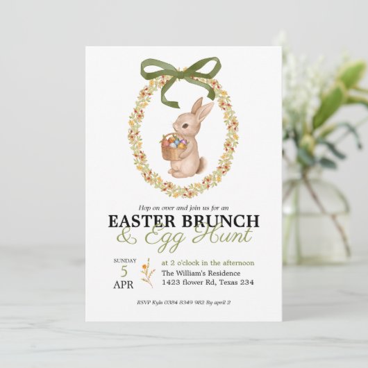 Easter Brunch and Egg Hunt Bunny Floral Invitation 招待状 (スタンド正面)