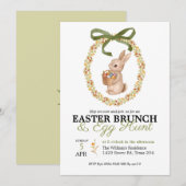 Easter Brunch and Egg Hunt Bunny Floral Invitation 招待状 (正面/裏面)