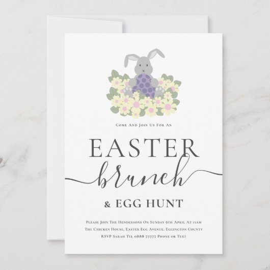 Easter Brunch and Egg Hunt Cute Bunny 招待状 (正面)