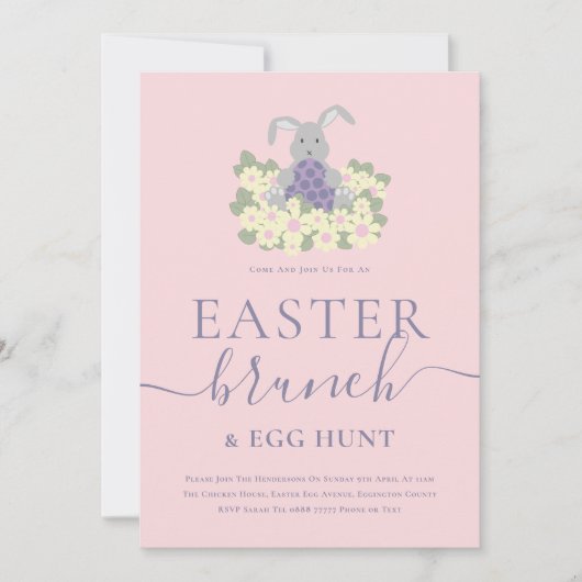 Easter Brunch and Egg Hunt Cute Bunny Pink 招待状 (正面)