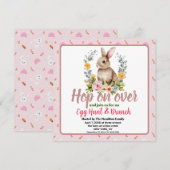 Easter Brunch & Egg Hunt Floral Watercolor Bunny  招待状 (正面/裏面)