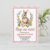 Easter Brunch & Egg Hunt Floral Watercolor Bunny  招待状 (スタンド正面)